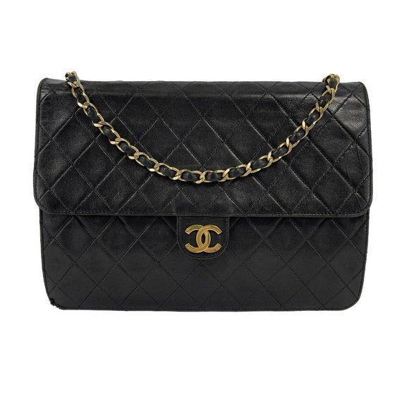 CHANEL - VTG CC Logo Old Medium Black Matelasse Quilted Shoulder Bag - Picture 1 of 12
